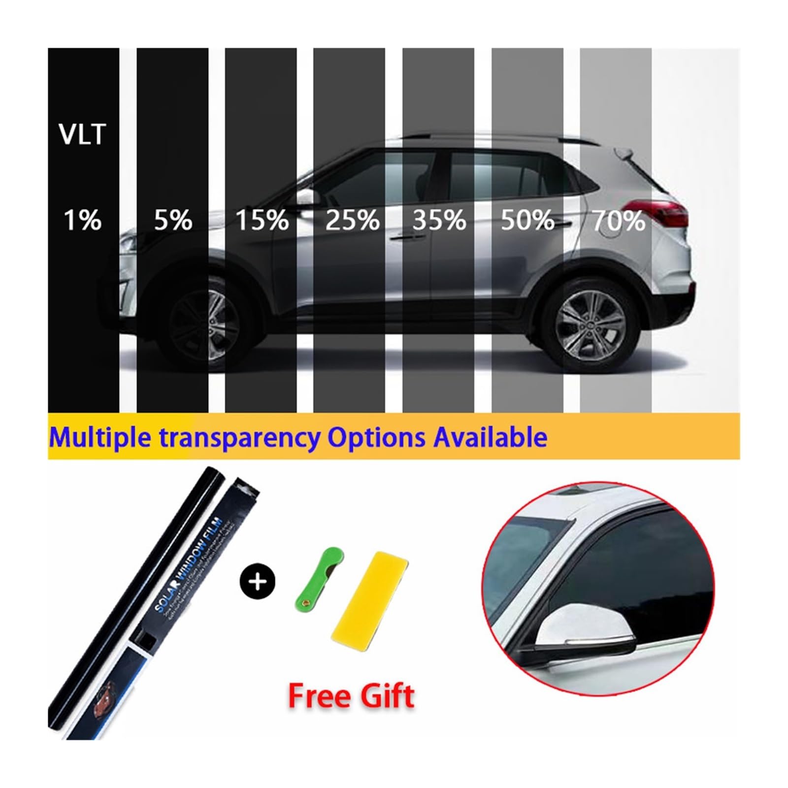 50cmx3/6m Car Window Privacy Tint Film Auto Vinyl Anti Look Dark Glass Foils Sticker Summer Solar UV Films Protector Accessories(1Percent VLT,50x300cm)