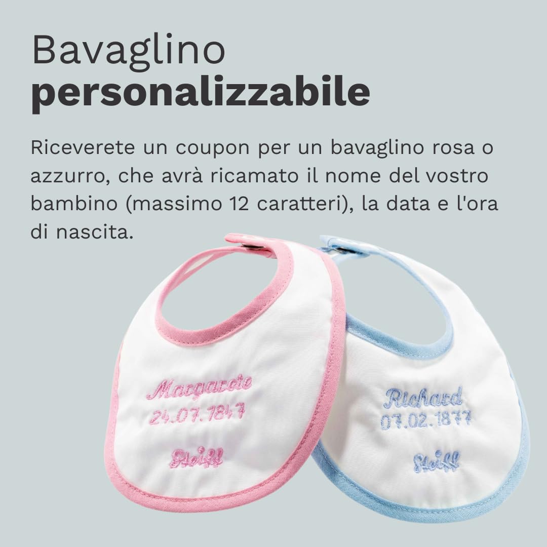Steiff Peluche Orsacchiotto con bavaglino personalizzabile, animale di stoffa, bambini, bambine e neonati da 0 mesi, pupazzo di 30 cm, beige, 241291