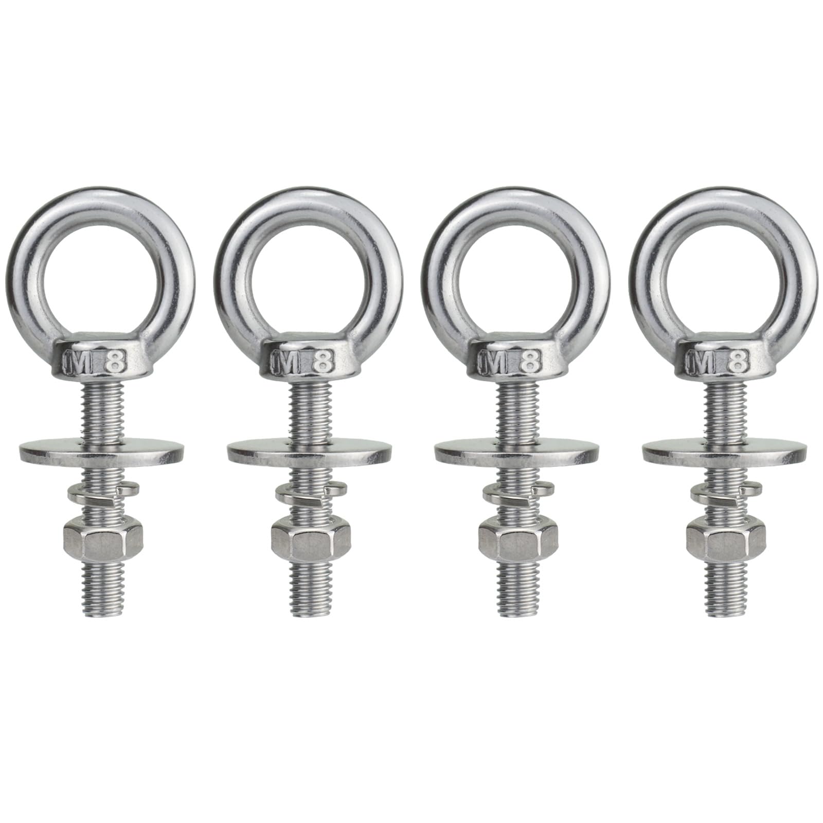 QWETRY M8 x 38mm Stainless Eye Bolt with Nuts 4 Pack, 5/16" x 1.5 inch Long Shoulder Lifting Ring Eye Bolt for Boat & Hanging, Heavy Duty Marine Grade Threaded Eyebolts for Swing Tie Down Outdoor