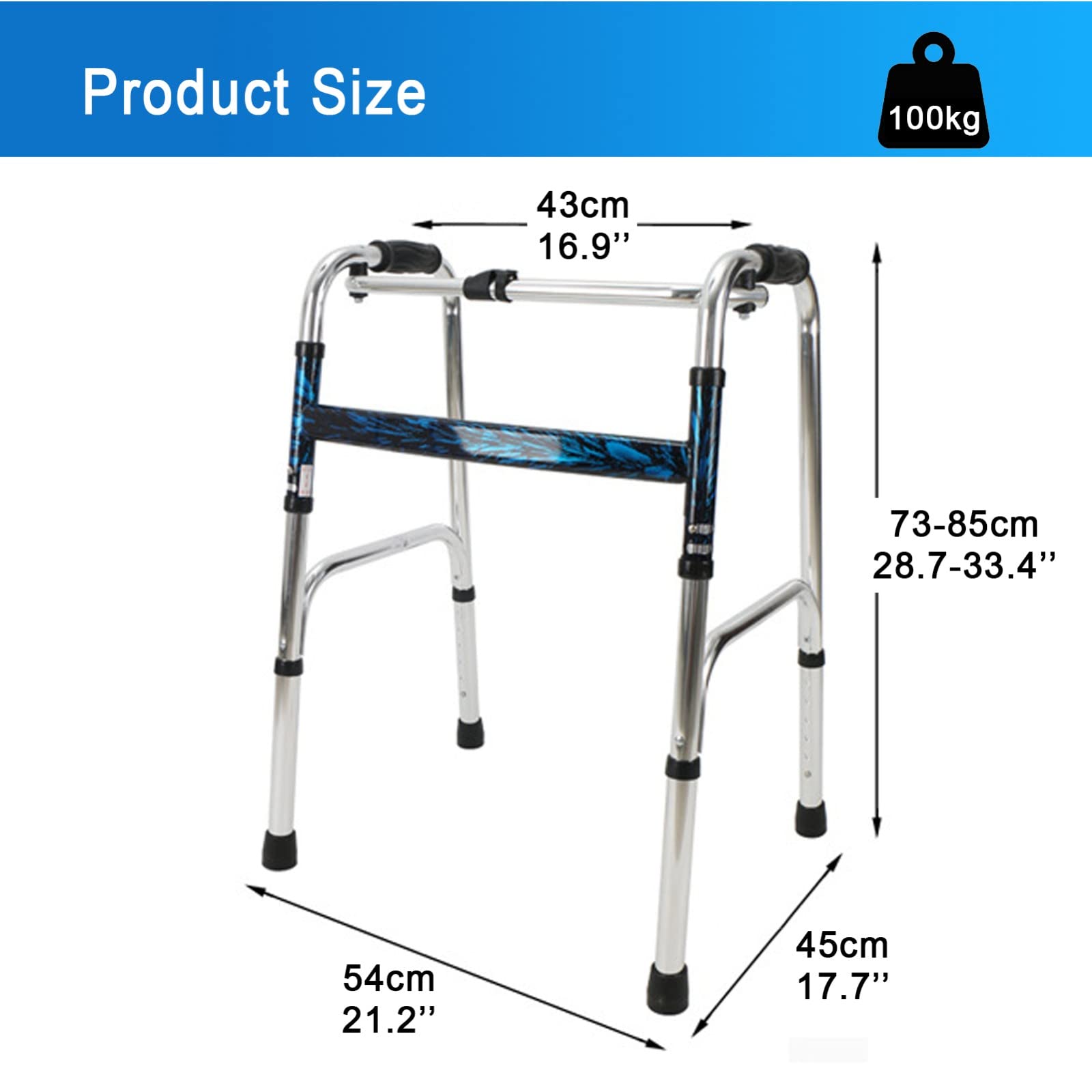 Gehbock Klappbarer Mit 2 Lenkrollen,Höhenverstellbarer Gehwagen Für Senioren Und Behinderte Leicht Gehhilfe Faltbar,Ergonomische Griffe,rutschfeste Füße,Aluminium,Belastbar Bis 100 Kg