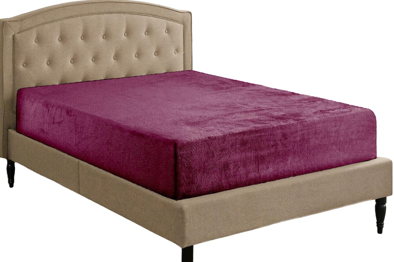 Teddy Fleece Fitted Sheet Extra Deep 30cm Deep Snugly Fit Around Your Mattress Soft & Cosy Warm Plush Fitted Bed Sheets (Plum, Super King)