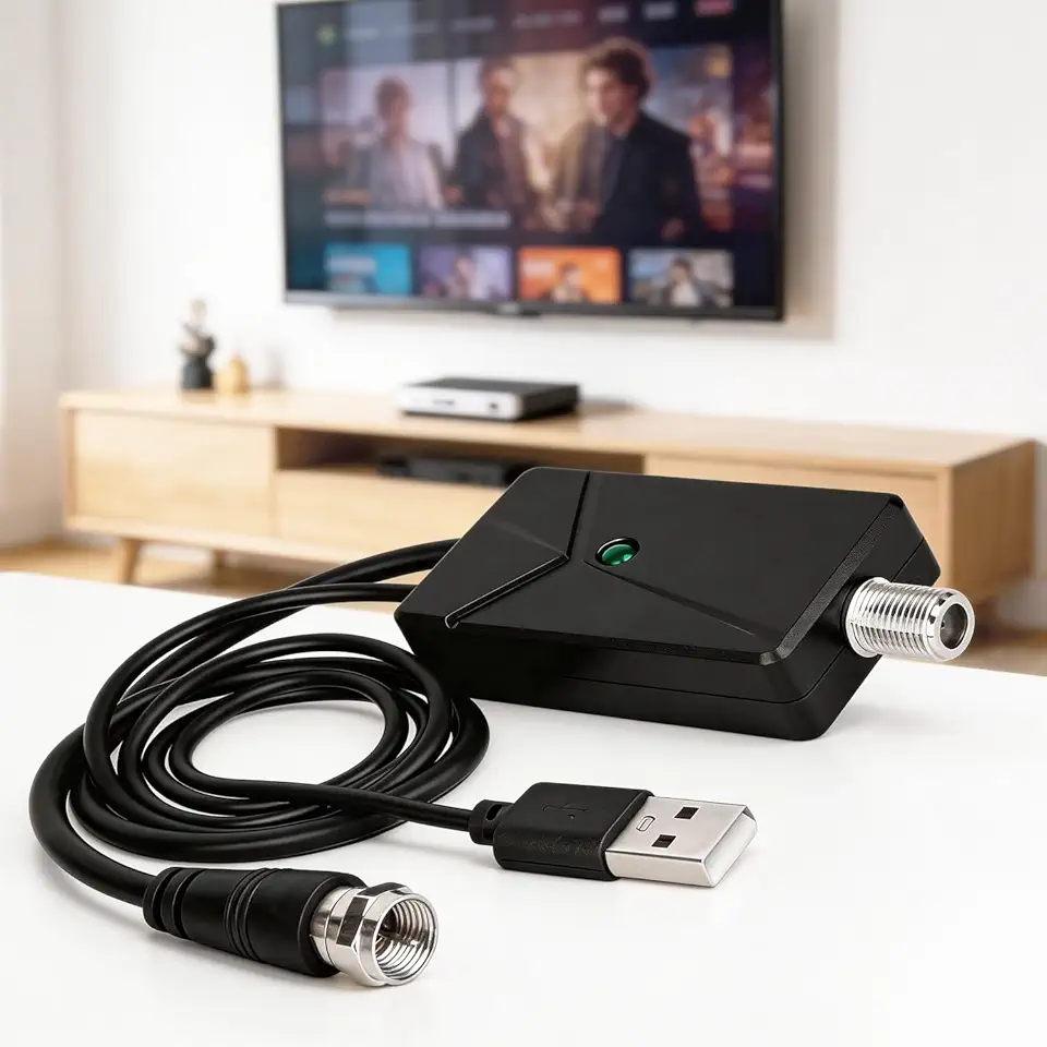 Amplificador de sinal de antena de TV HDTV com baixo ruído, fonte de alimentação USB, adequado para Smart TV e TV a cabo, uso interno, tensão de funcionamento de 5 V, sem necessidade de bateria