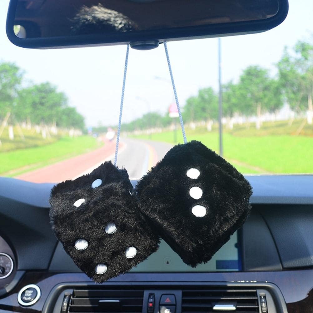 Plush Hanging Dice, Retro Hanging Couple Fuzzy Plush Dice with Dots for Car Interior Ornament Decoration, Suction Cup Pendant, Car Glass Refrigerator Decoration