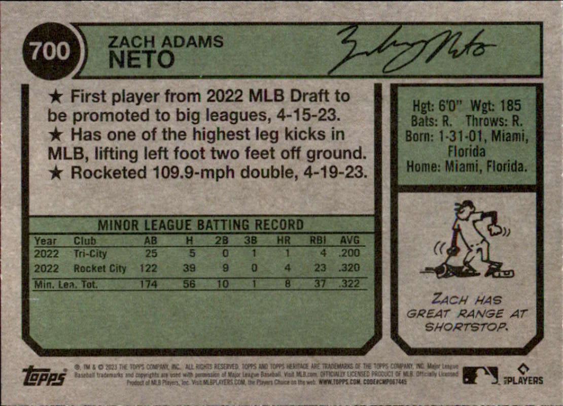 Amazon.com: 2023 Topps Heritage High Number #700 Zach Neto Los
