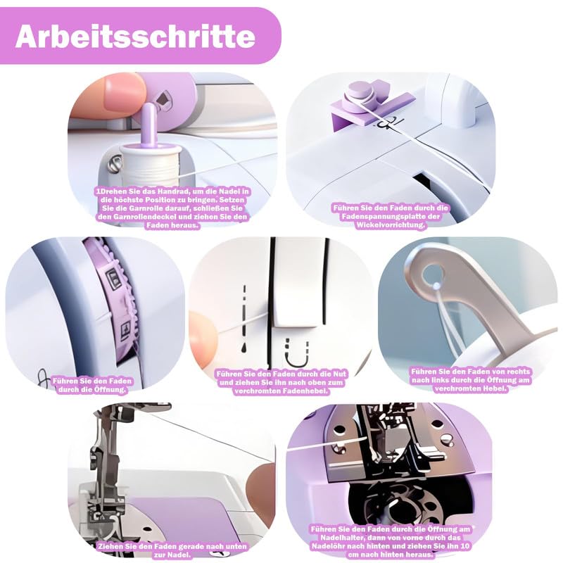 Portable Nähmaschine mit Anschiebetisch für Anfänger Tragbare Elektrische Nähmaschine mit LED-Licht und Nähzubehör für Kleidung, Kissenbezüge, Bettlaken,Vorhängen
