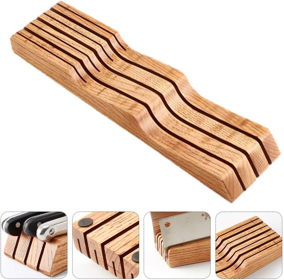 Hemoton Beech Wood Knife Holder Drawer Insert Compact Knife Organizer for Kitchen Storage and Space Saving