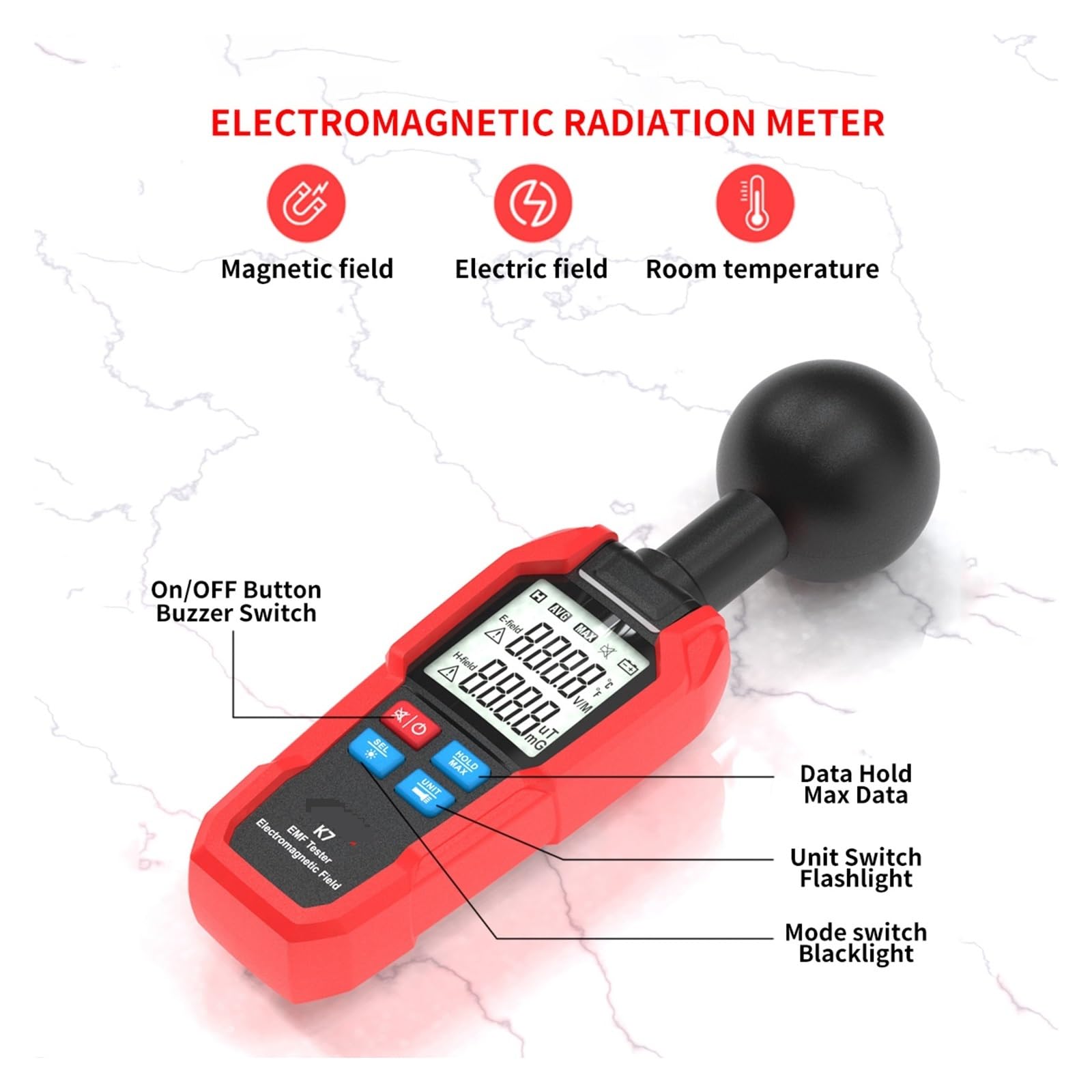 Detektor promieniowania magnetycznego pola elektrycznego K7 Tester promieniowania elektromagnetycznego Miernik EMF Miernik wykrywania częstotliwości radiowej Do biura