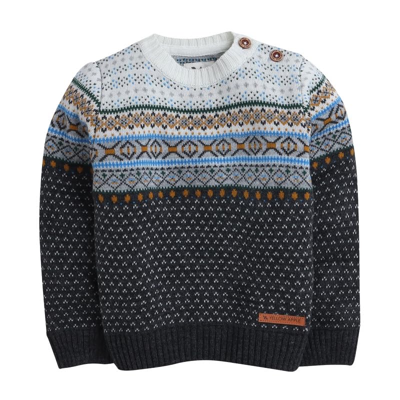 Yellow Apple Kids Woolen Warm Sweater Full Sleeve with Round Neck for Boys Charcoal