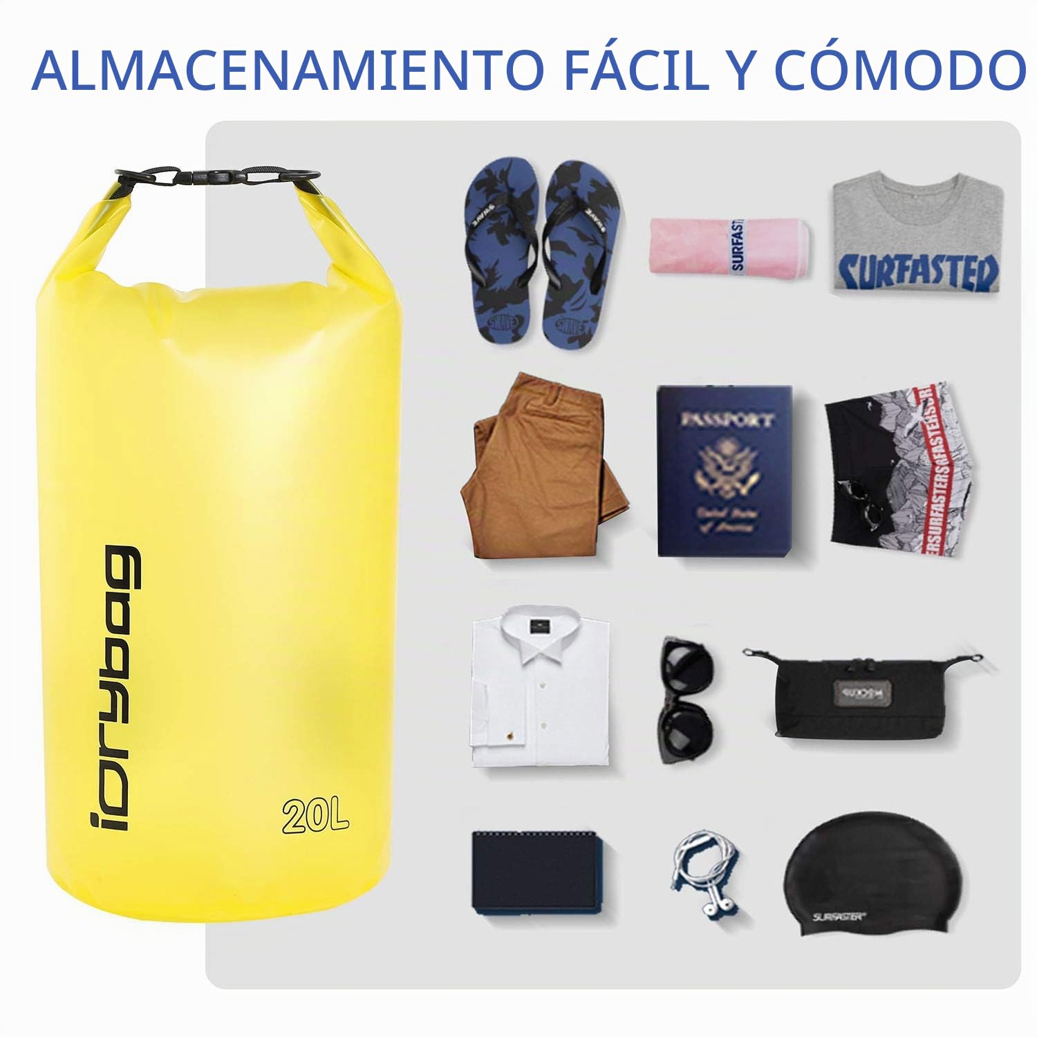 IDRYBAG Bolsa Seca Transparente Impermeable 2L/5L/10L/15L/20L, Bolsa Pequeña Impermeable para Kayak, Saco Seco Impermeable para Camping y Viajes