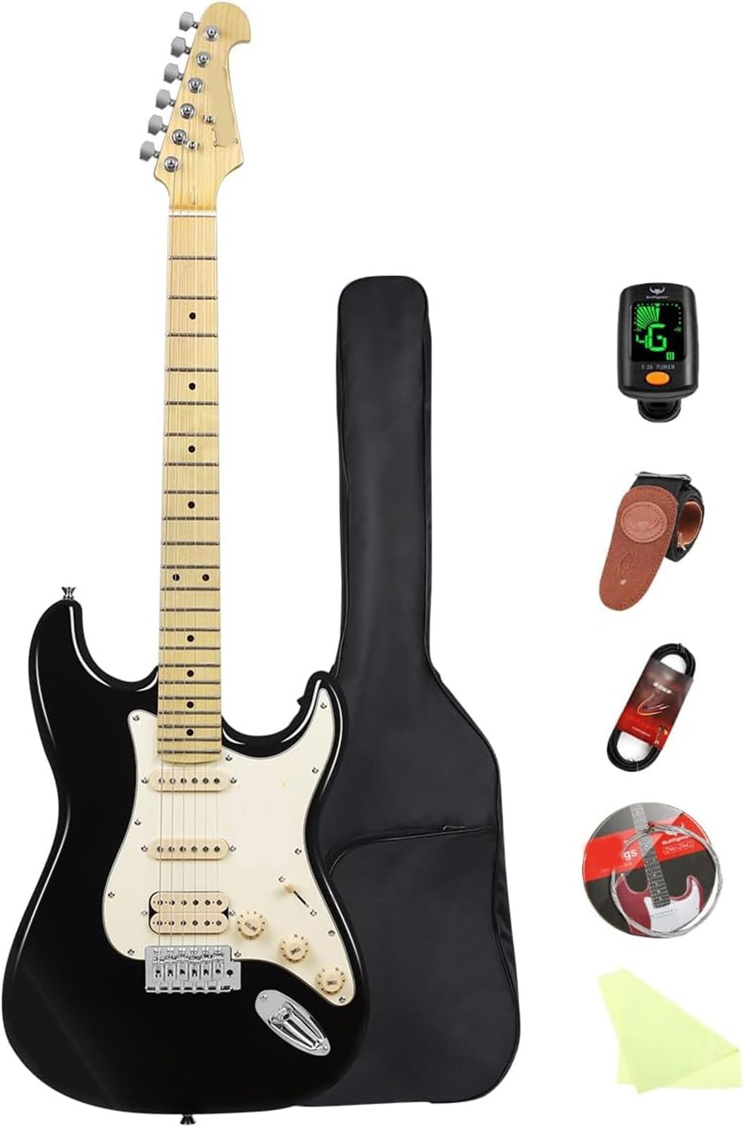 Gitara Elektryczna Czarny Zestaw Gitary Elektrycznej Dla Początkujących Pełnowymiarowy Sześciostrunowy Odpowiedni Miłośników Muzyki I