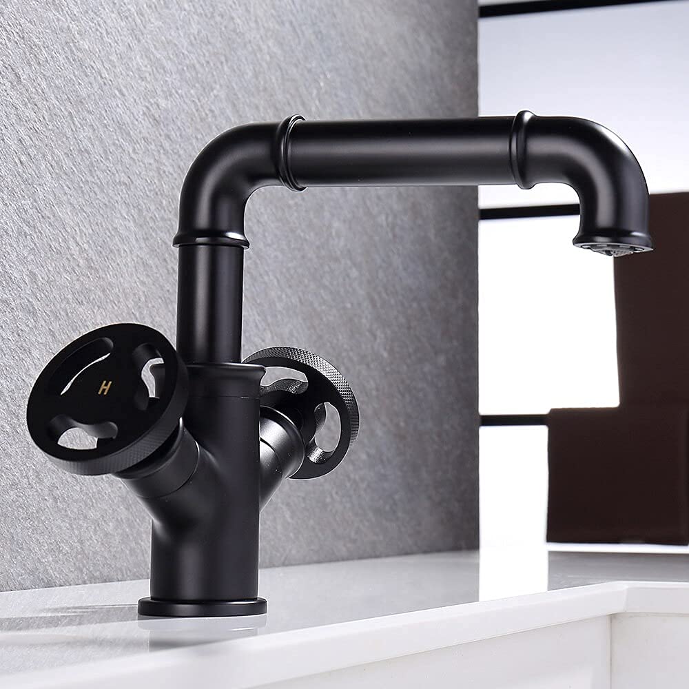 Robinetterie de salle de bain en laiton noir avec double commande précise à trou unique