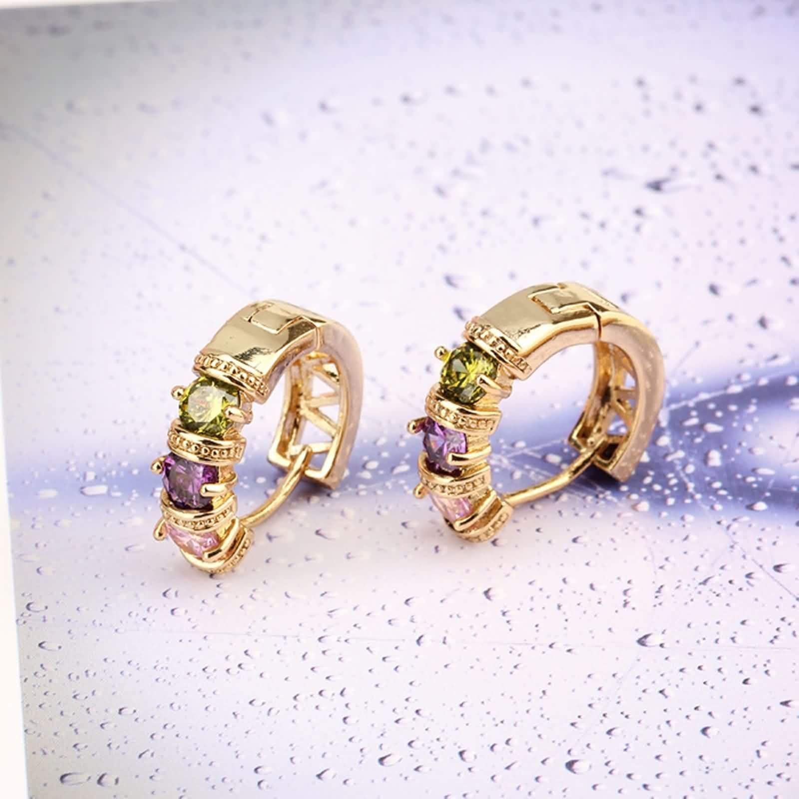 KnSam Pendientes de aro de oro de 18 quilates para mujer, con amatista, cristal rosa, granate, multicolor, Au 750, joyas auténticas, doradas