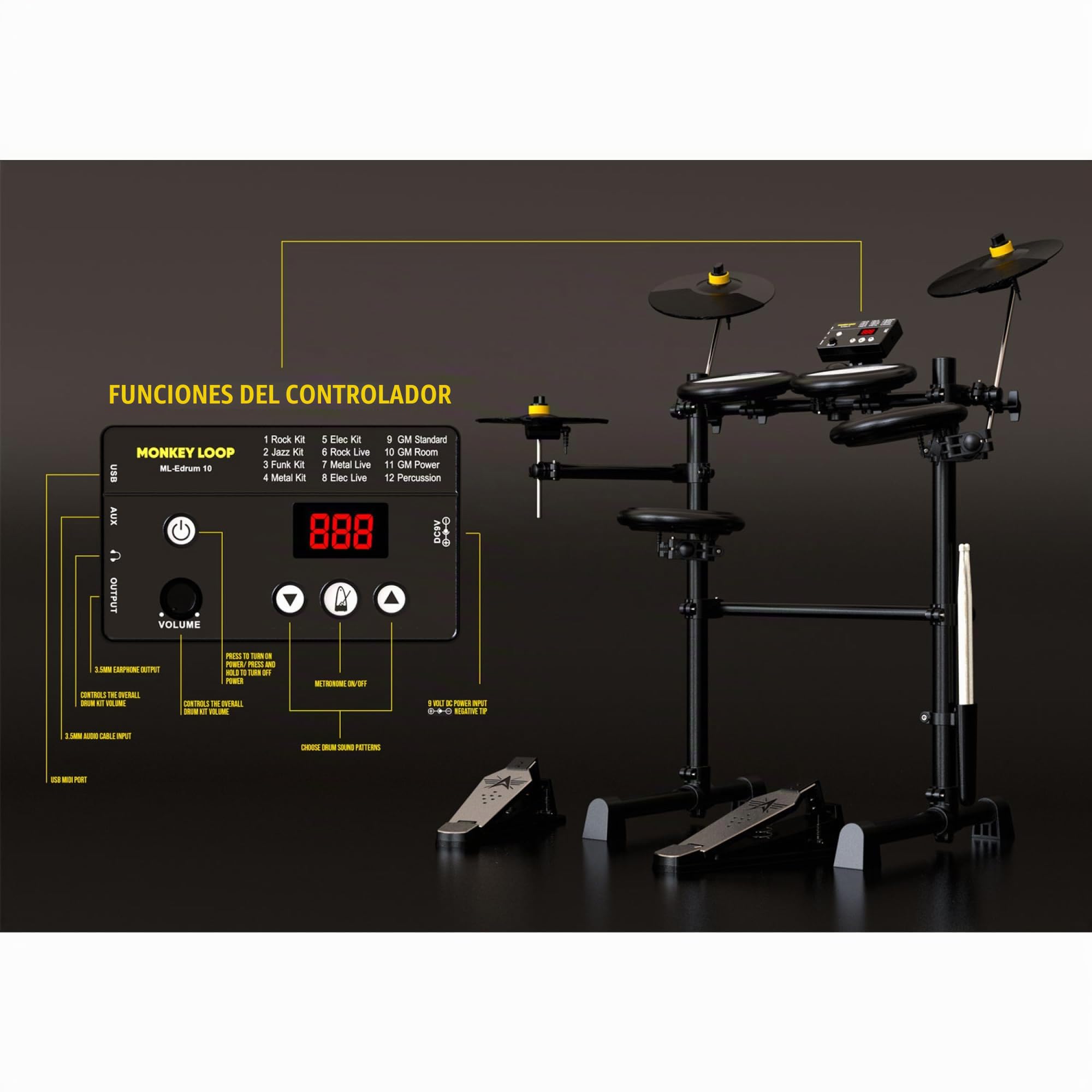 MONKEY LOOP ML-Edrum 10 Kit de Bateria Electronica