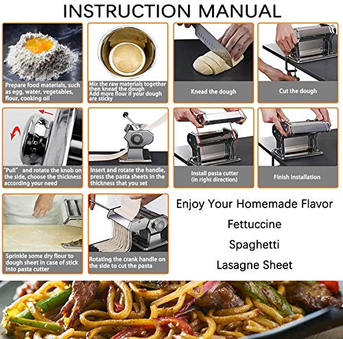 OKK Pasta Maker Machine - Stainless Steel Adjustable Thickness Manual Roller Noodles Maker with Hand Crank for Kitchen Homemade - Thumbnail 4