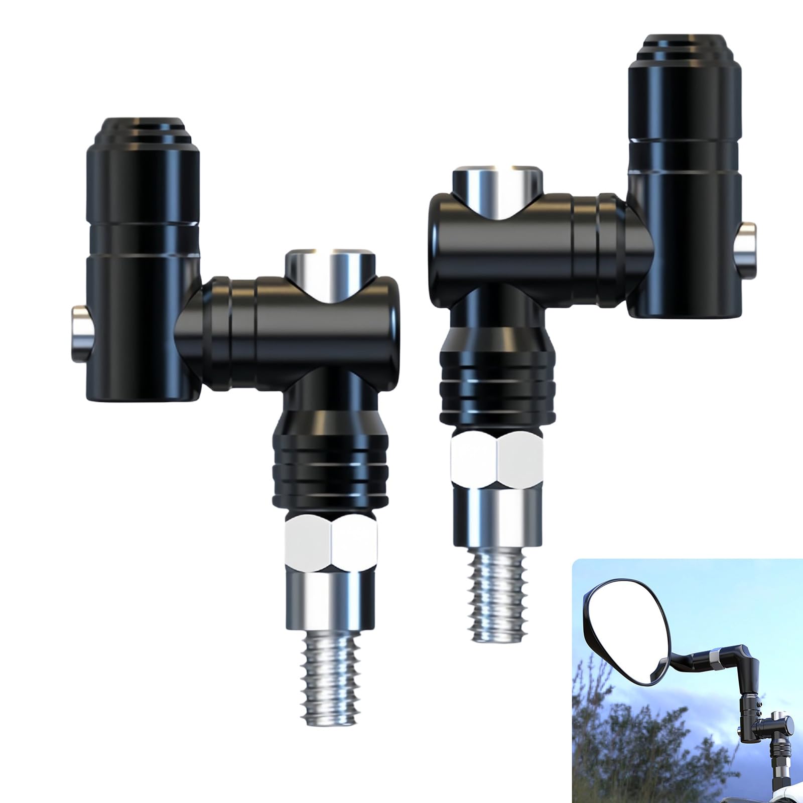 BWANGIAO 2pieces Motorcycle Glass Extender Adapter 360 Degree Adjustable Angles Aluminum Alloy for Enhanced and Visibility