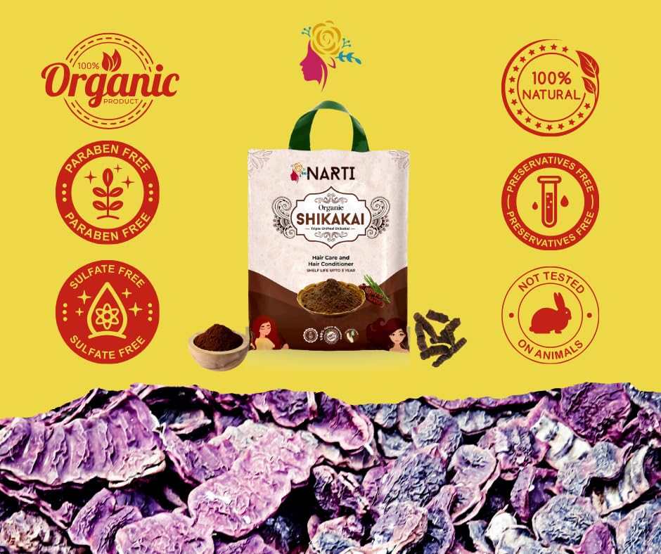 Narti Shikakai Powder for Hair Growth 1kg, Organic Hair Wash Pack of 2 500g Each, Natural Herbal Cleanser, Sulphate-Free Mild Conditioner for Strong Roots, Soft Texture & Dandruff-Free Scalp 2