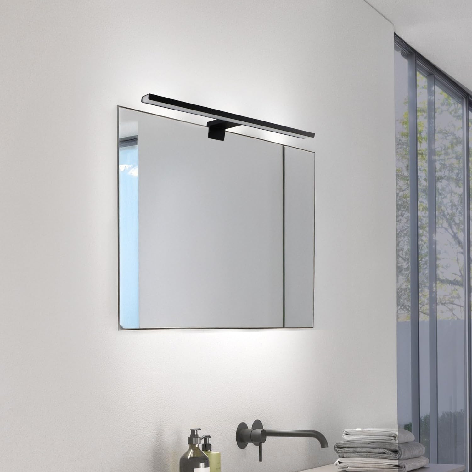 M Ledme - Applique murale LED pour miroir de salle de bain Plex 12W 60 cm, blanc neutre 4000K, étanche IP44, se fixe sur miroirs, meubles ou murs, 600X51X128mm (H)