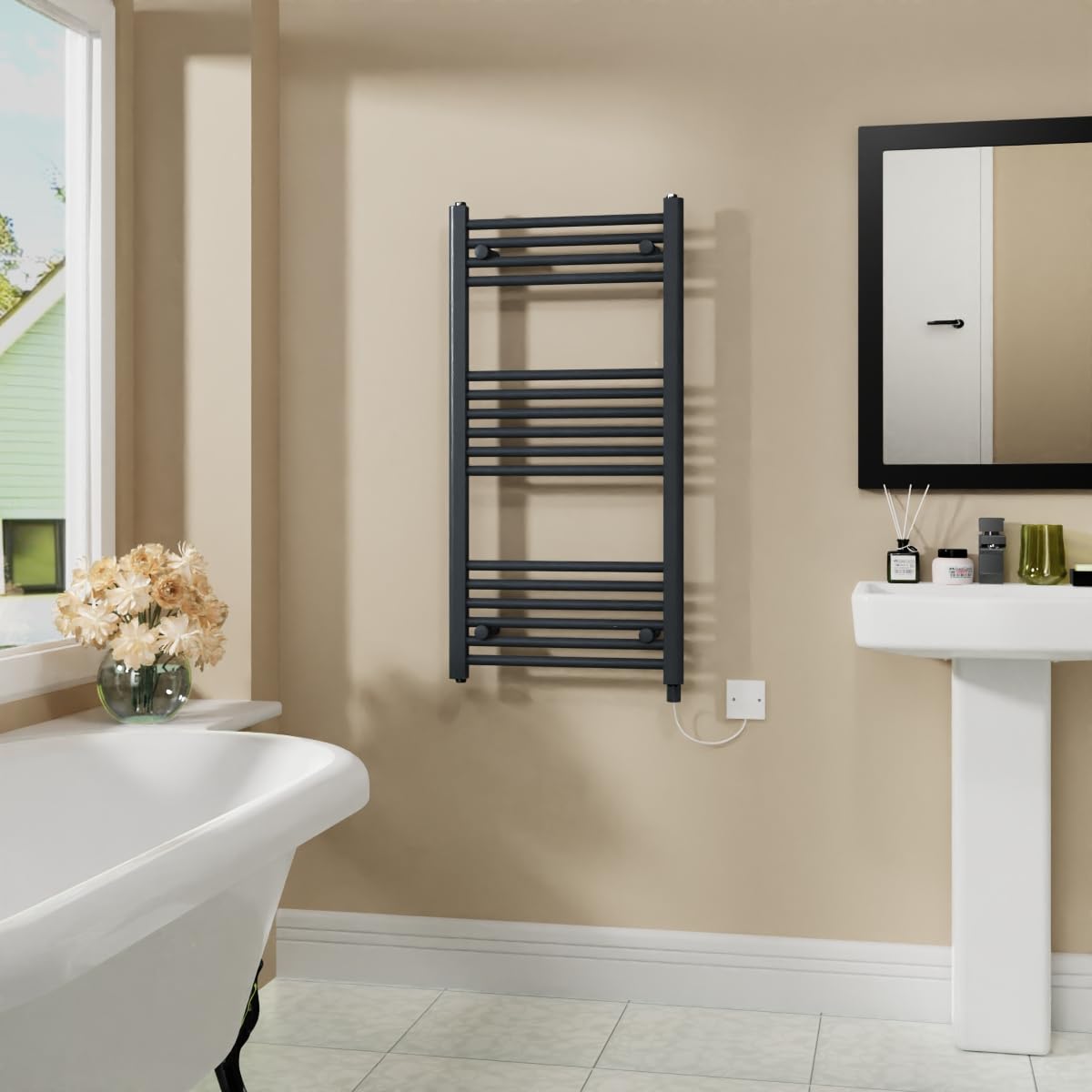 Warmehaus 600W Electric Heated Towel Rail Radiator Anthracite - 1000x500mm