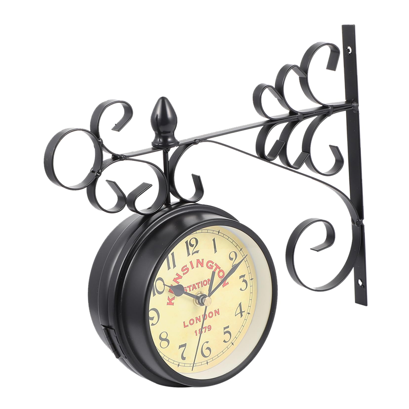Horloge murale silencieuse double face en métal noir vintage pour décoration intérieure calme