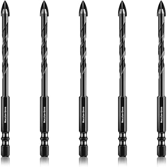 Meccion Tile Drill Bit 5 Pieces 6 mm Glass Drill Professional Cross Tungsten Carbide Drill Bit for Tiles Ceramics Masonry Glass Plastic Wood Porcelain Soft Metal