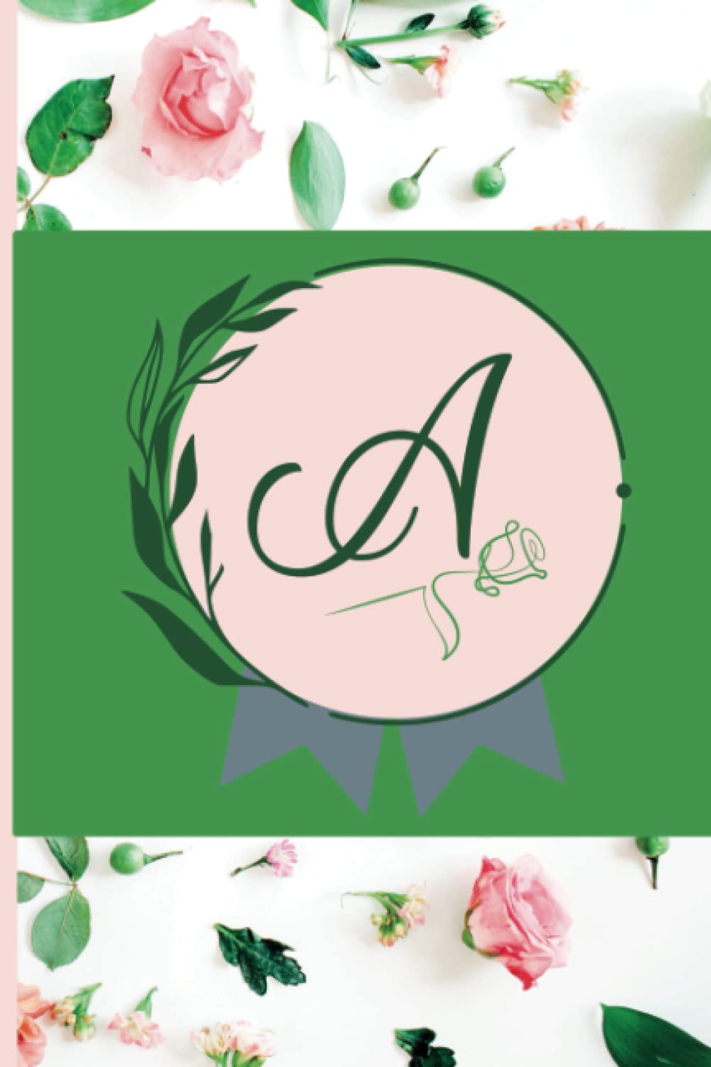 Journal initial avec monogramme floral lettre A et fleurs roses et vertes