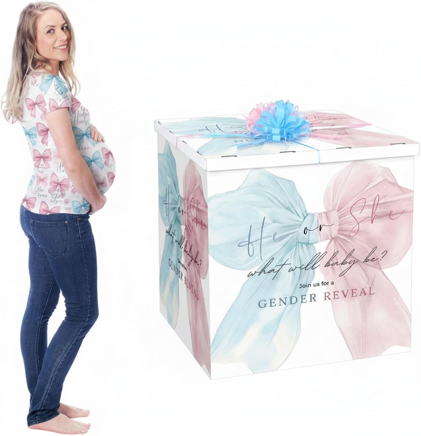 AmazingSpark 28in Giant Gender Reveal Gift Box Kit, Bow
