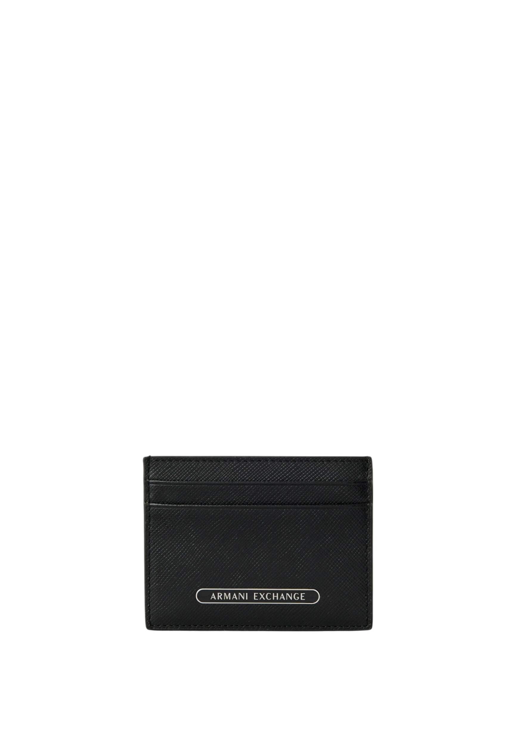 Armani Exchange Men's Essential, Back Embossed Monogram, Front Lettering Logo Plate Travel Accessory-Envelope Card Holder, Black, One Size