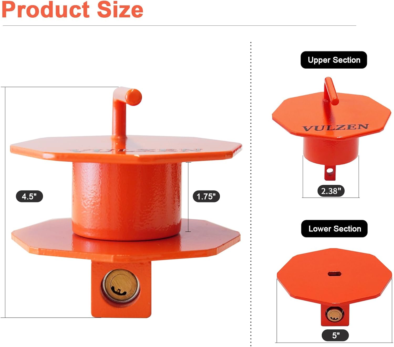 Lunette Eye Lock, Tow Ring Lock, Pintle Hitch Lock, Fits 2-1/2 to 3 Inch Lunette Eyes, Heavy-Duty Steel Construction, with Handle, Bright Orange Coating, Silicone Cap, for Trailers, RVs, Tractor
