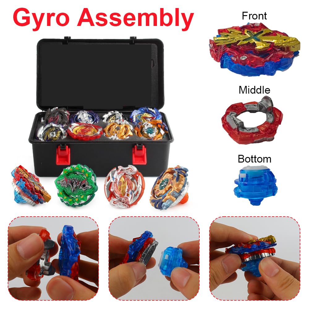 Dhqkqg Bey Burst Turbo Blade, 12 in 1 Battling Top Kit met Doos Metal Fusion Blade met Grip, 12 Burst Tops 3 Launchers Arena Combat Game