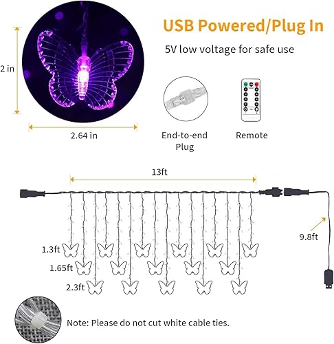 Vista 21 de Butterfly Curtain Lights 13ft 96 LED Twinkle Fairy Lights 8 Modes String Lights with Remote, Butterfly Hanging Decoration for Bedroom Dorm Wall