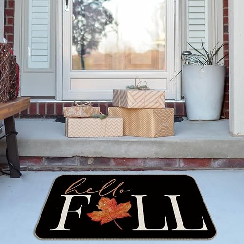 Miniatura 4 de Tapete decorativo de otoño con diseño de hojas de arce con texto en inglés "Fall Hello Maple Leaf", para puerta delantera, entrada al aire libre,