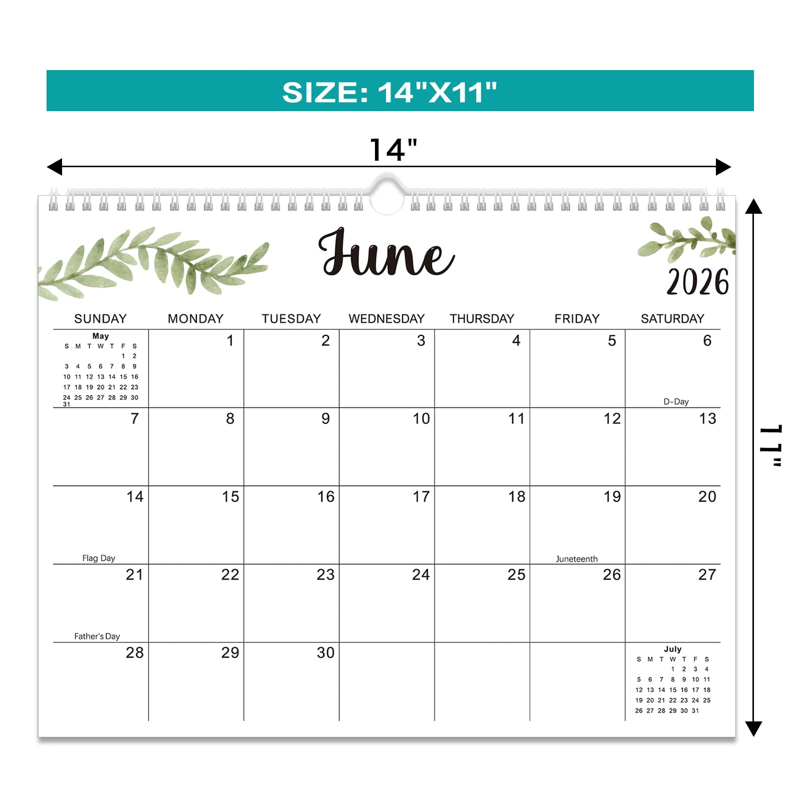 Wandkalender 2025-2026, 18 Monate Akademischer Kalender, Juli 2025 - Dez. 2026, 37,5 cm × 29,8 cm, Monatskalender zum Aufhängen an der Wand, mit dickem Papier für Büro, Zuhause
