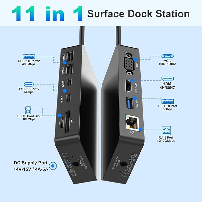 Docking Station MTAKYI 11 en 1 para Microsoft Surface con Triple Pantalla miniatura 3