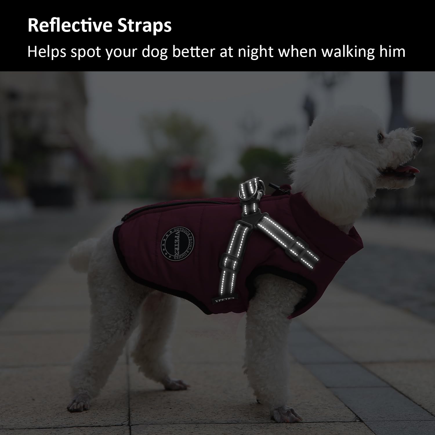 Cappotto invernale per cani, caldo cappotto per cani in pile imbottito con imbracatura integrata, impermeabile, antivento, riflettente, accogliente, regolabile, con cerniera, per cani di