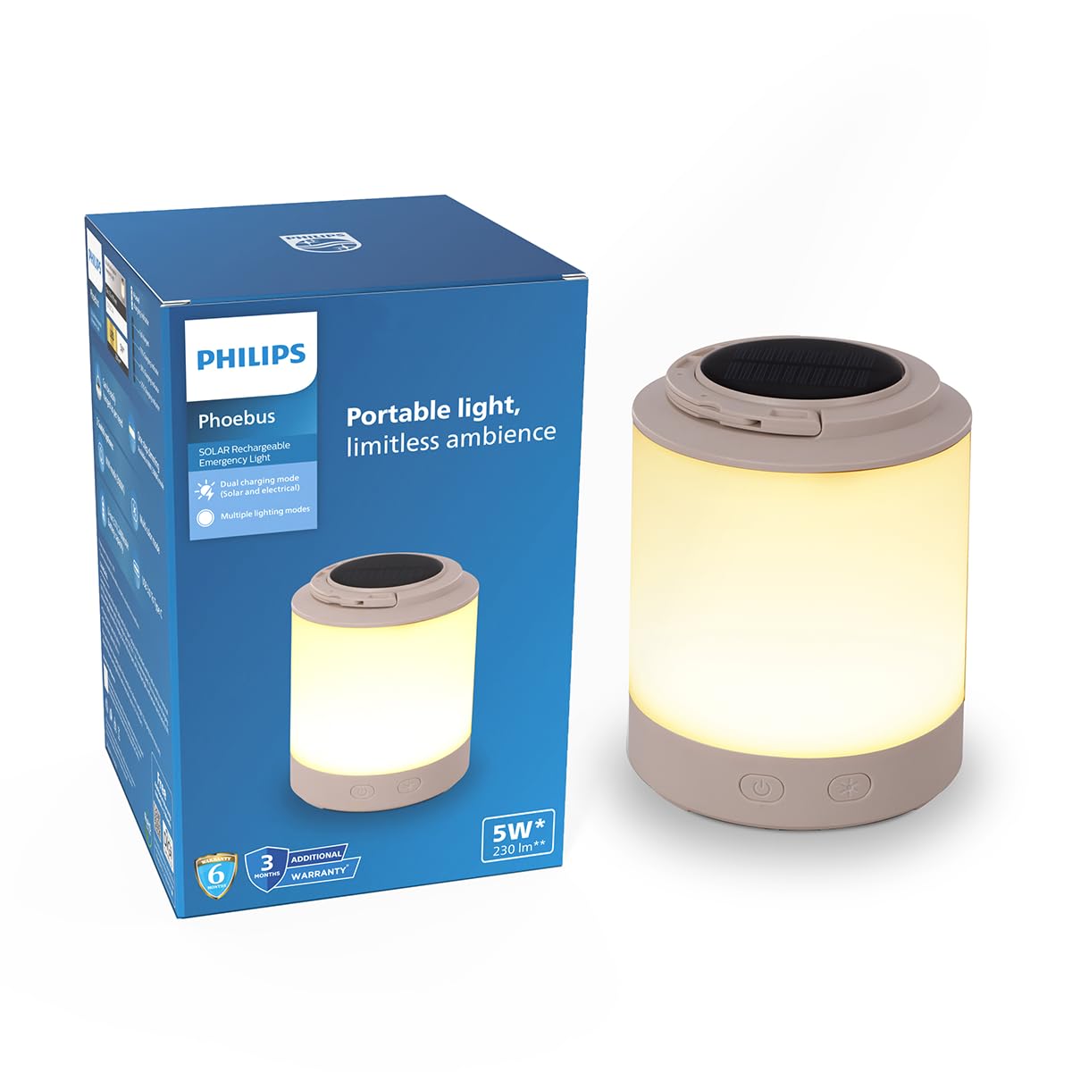 Philips Phoebus 5W Solar Emergency Light | 230 Lumens | 2400mAh Battery | Dual Charging Solar & Type-C | Multi-Color RGB Modes | One-Step Dimming | 5.5H Backup | Portable & Hangable Design | Pack of 1-image-23