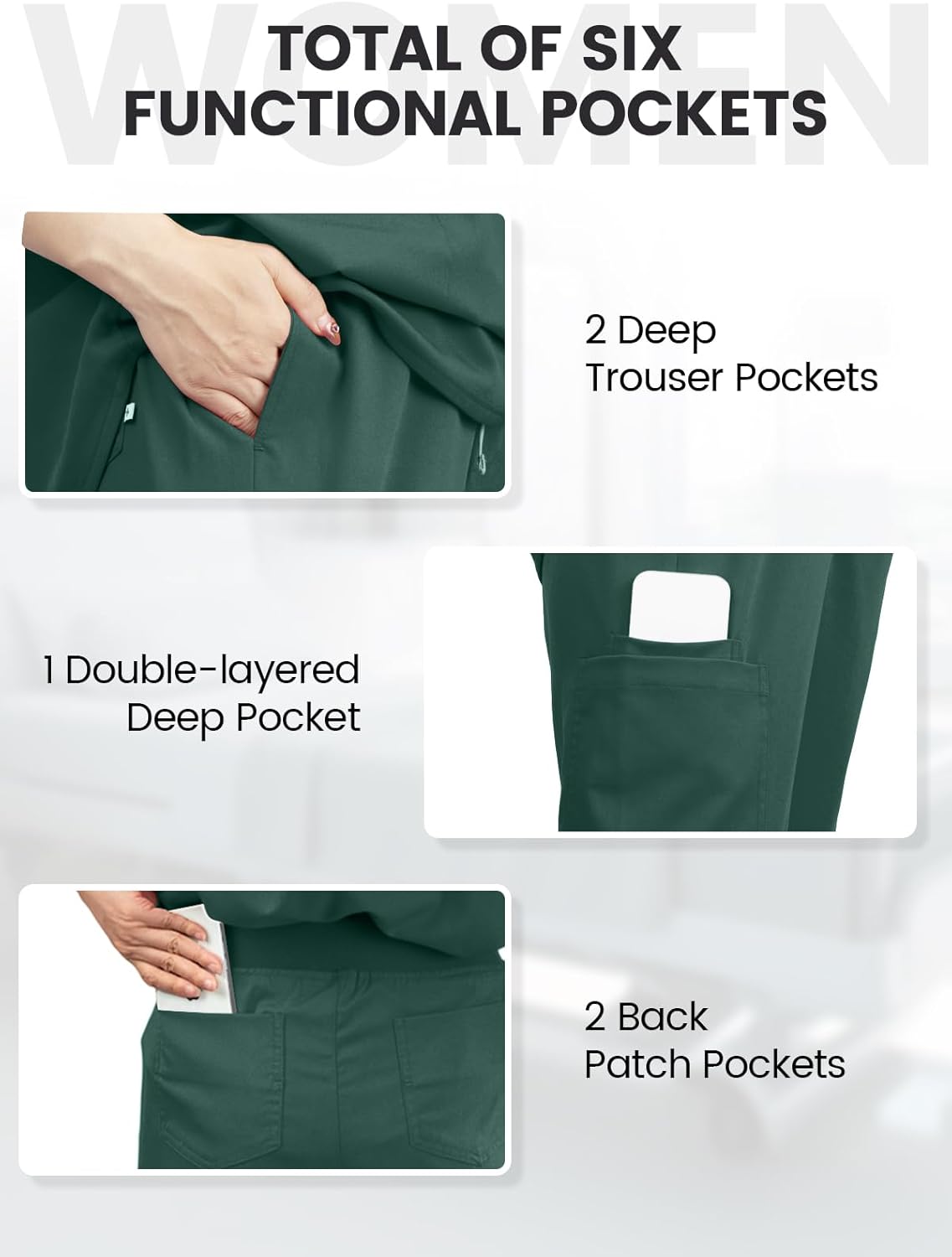 Dvoliaw Medical Scrub Pants for Women, Jogger Pants with 6 Pockets, Soft Womens Scrubs Pant Drawstring Mid-Rise Cargo Pants - Image 3