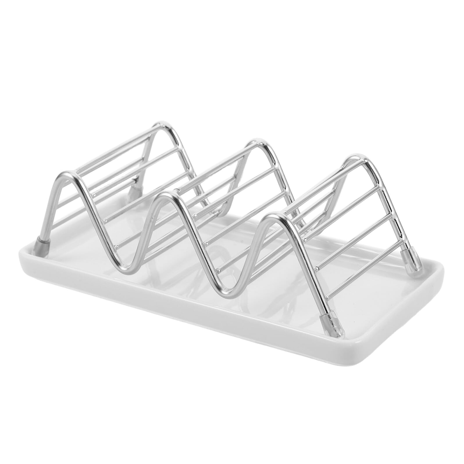 Portasaponi in Acciaio Inox con Piatto in Ceramica Vassoio di Drenaggio Forma di W per Bagno e Cucina Dimensioni Base Antiscivolo