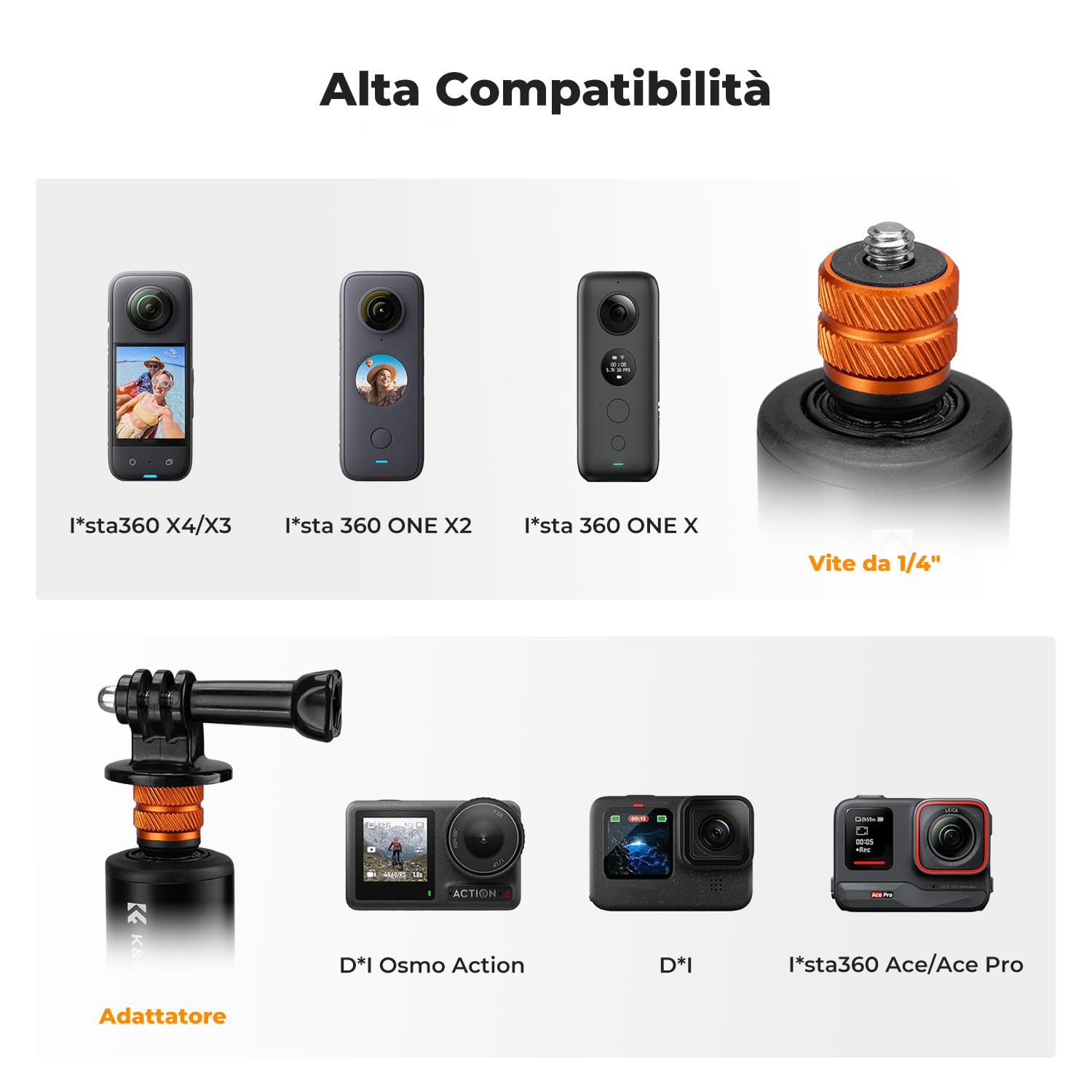K&F CONCEPT MS21 Treppiede e Palo Selfie Invisibile Telescopico 120cm, Compatibile con Insta360 X5/X4/X3/Ace Pro, Pocket 4/3, GoPro Hero 13-5, Osmo Action 5Pro/4/3, AKASO, Luna Ultra