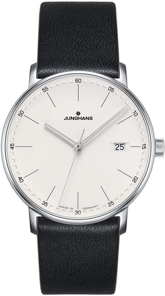JUNGHANS Herrenuhr Form Quarz 41/4884.00 | mit schwarzem Leder-Armband, poliertes Edelstahl-Gehäuse, Armbanduhr Made in Germany