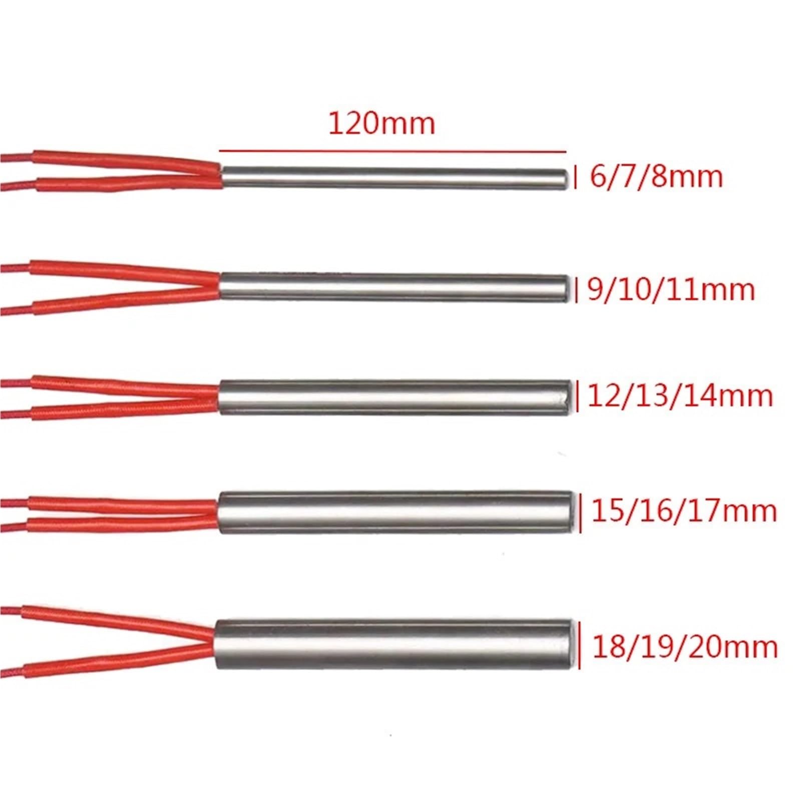 Élément chauffant à cartouche électrique 220V 6MM-20MM Dia. Chauffage de moulage industriel fil rouge longueur 120MM, 1 pièce(220V 10x120mm 300W)