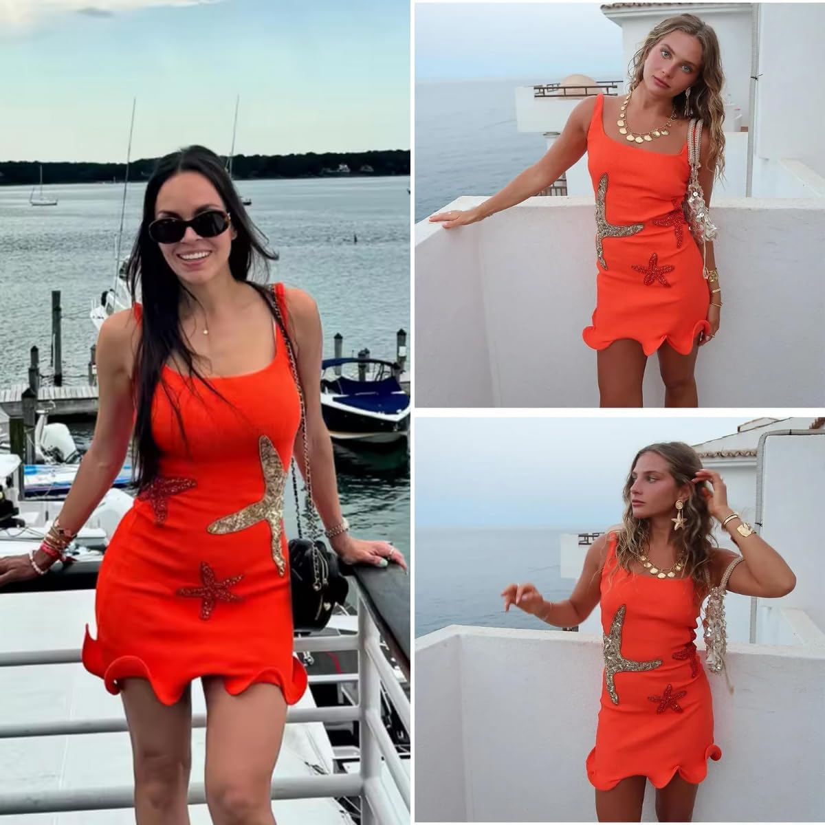 Suillty Women Teens Sequin Starfish Ruffle Hem Mini Tank Dress Sexy Square Neck Sleeveless Bodycon for Party Club - Image 4