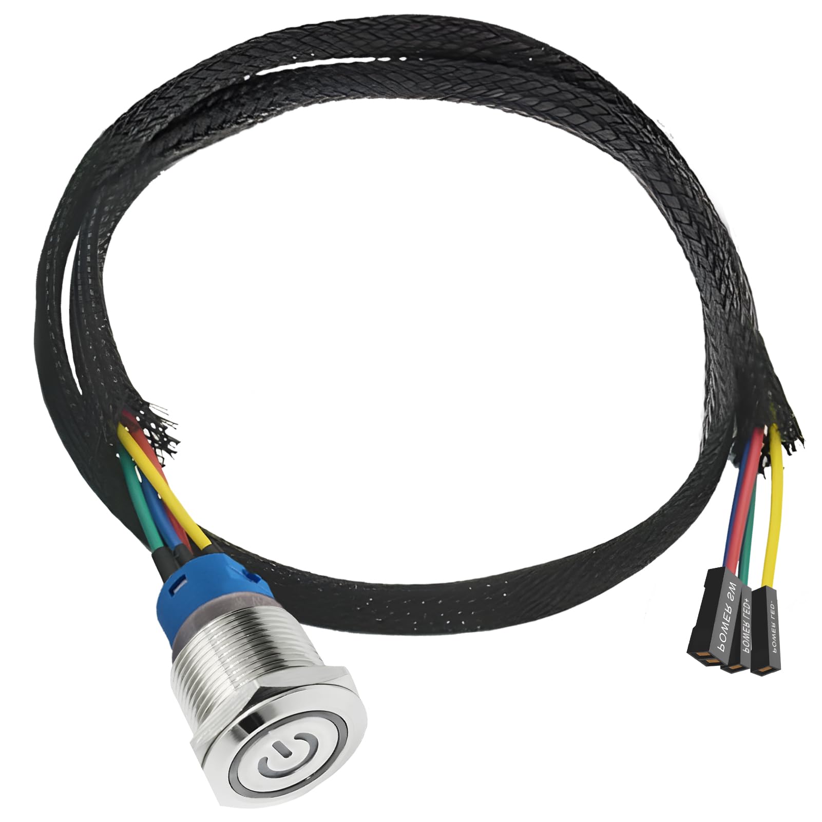 Pulsante in metallo da 16 mm, con prolunga da 60 cm, interruttore con LED blu e simbolo, adatto come interruttore