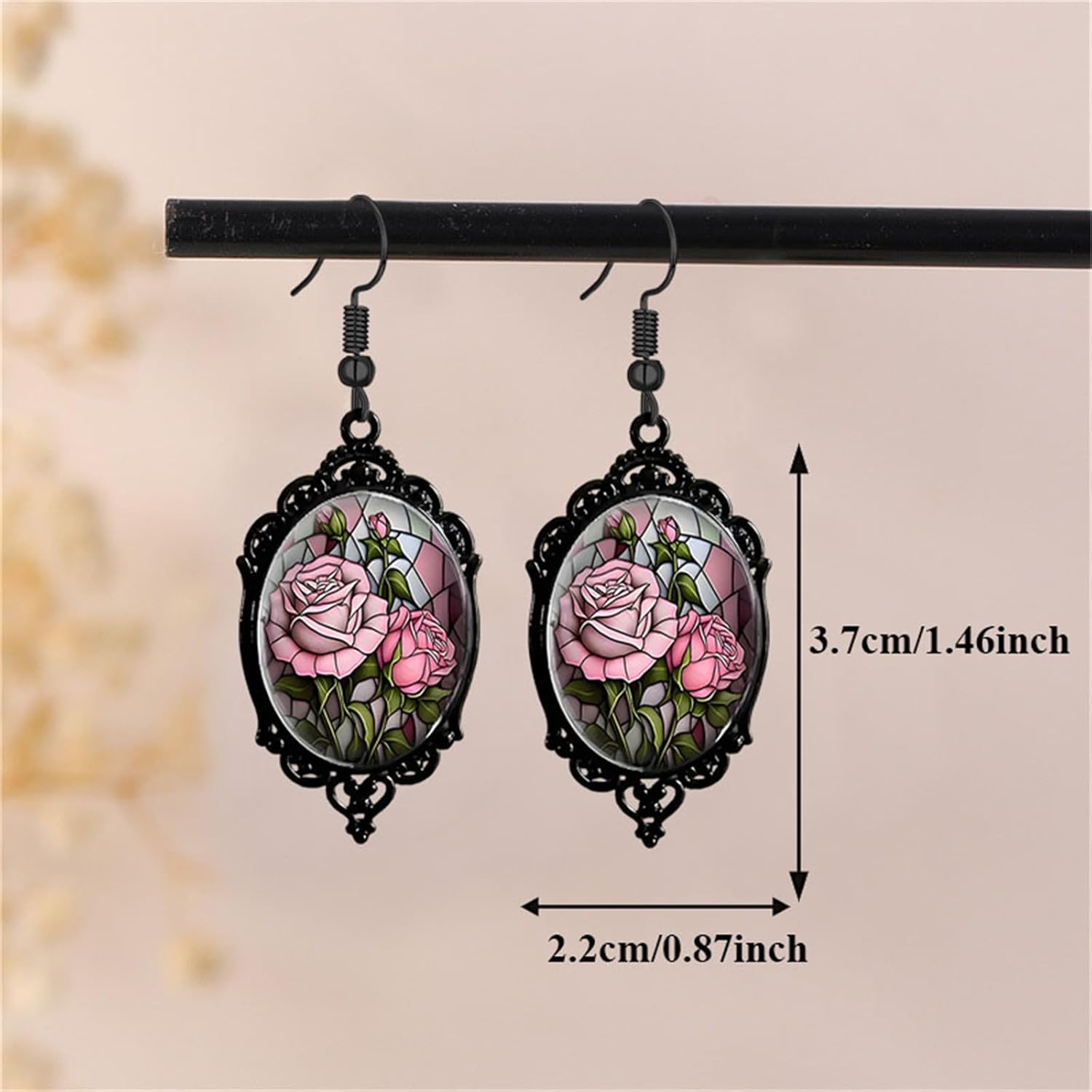 Dreuyet Gothic Rose Cameo Earrings for Women Vintage Crystal Glass Red Rose Flower Earring Goth Mystic Victorian Earring Punk Style Halloween Cameo Earrings Jewelry - Image 6