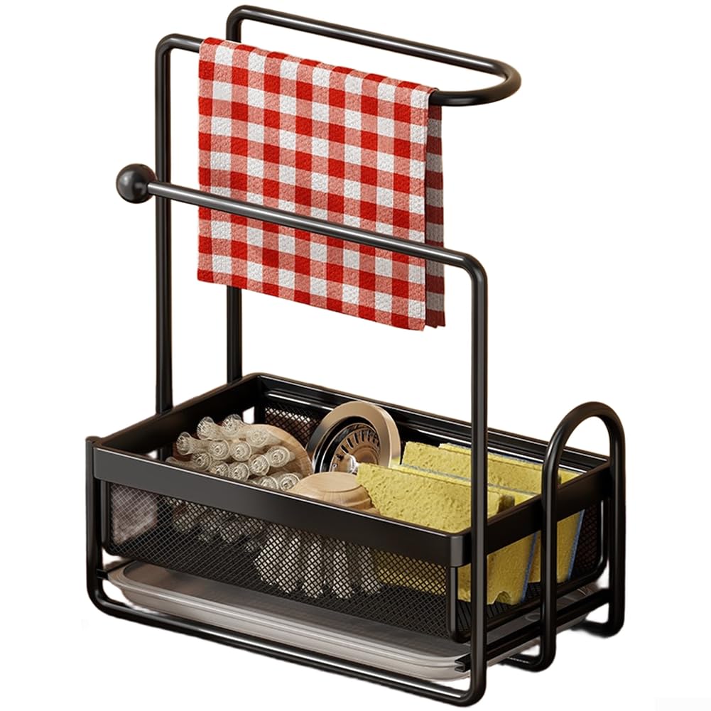 Porte-torchon et égouttoir noir pour cuisine moderne ordonnée