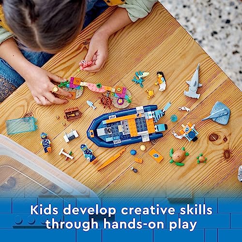 LEGO City Explorer Diving Boat 60377 Ocean Building Toy, Includes a Coral Reef Setting, Mini-Submarine, 3 Minifigures and Manta Ray, Shark, Crab, 2 Fish and 2 Turtle Figures - image 5