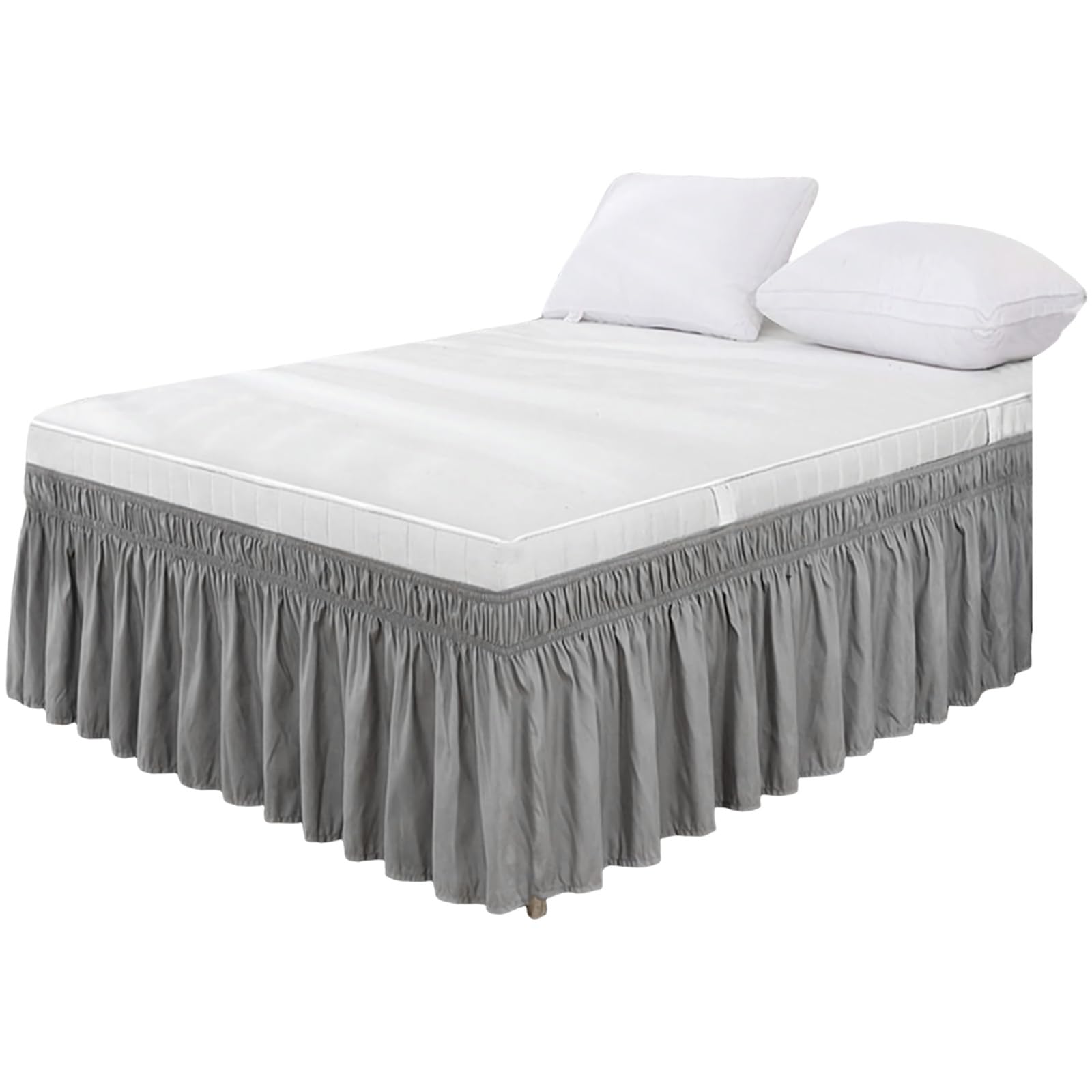 Wrap Around Bed Skirts for Beds Drop, Adjustable Elastic dust Ruffles Queen King Full Twin bedskirts Machine Washable (Light Grey, Full)