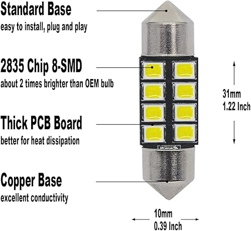 Miniatura 2 de Kit de luz LED para mapa de cúpula interior, compatible con placa de espejo de tocador Toyota Tacoma 2016-2021, blanco brillante 6000K