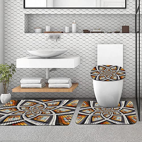 URSOPET Badteppich-Set 3-teilige, rutschfeste,Abstraktes 3D-Hauch-Pixel-buntes Fraktal-dekoratives Mosaik,rutschfeste… – Bild 4