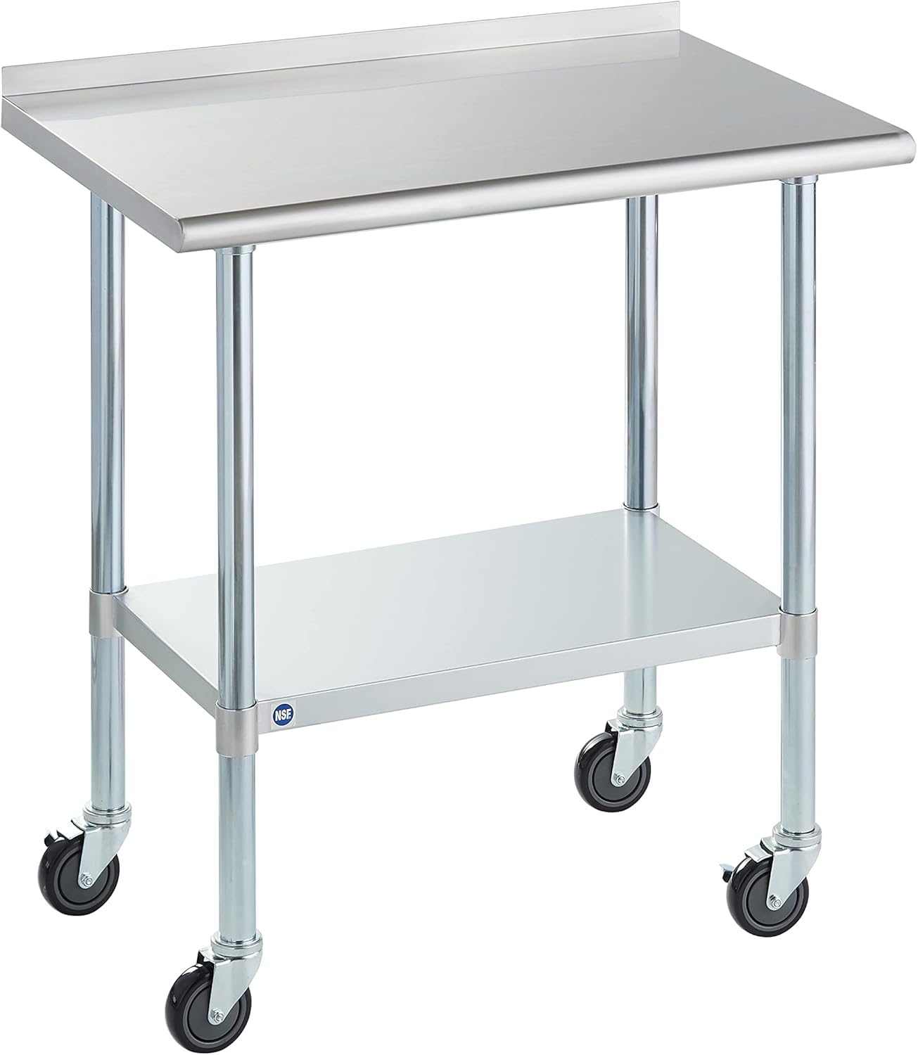 Stainless Steel Table for Prep &amp; Work with Caster &amp; Backsplash 24x36 Inches, NSF Metal Commercial Kitchen Heavy Duty Table with Adjustable Under Shelf and Table Foot for Restaurant, Home and Hotel