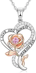 Colar de coração rosa para mulheres colares de prata esterlina 925 para mulheres, colares de pedra do mês de nascimento presentes para mulheres presentes de aniversário para esposa presentes de Natal para mulheres joias presentes de dia dos namorados para ela, Prata esterlina, Zircônia cúbica